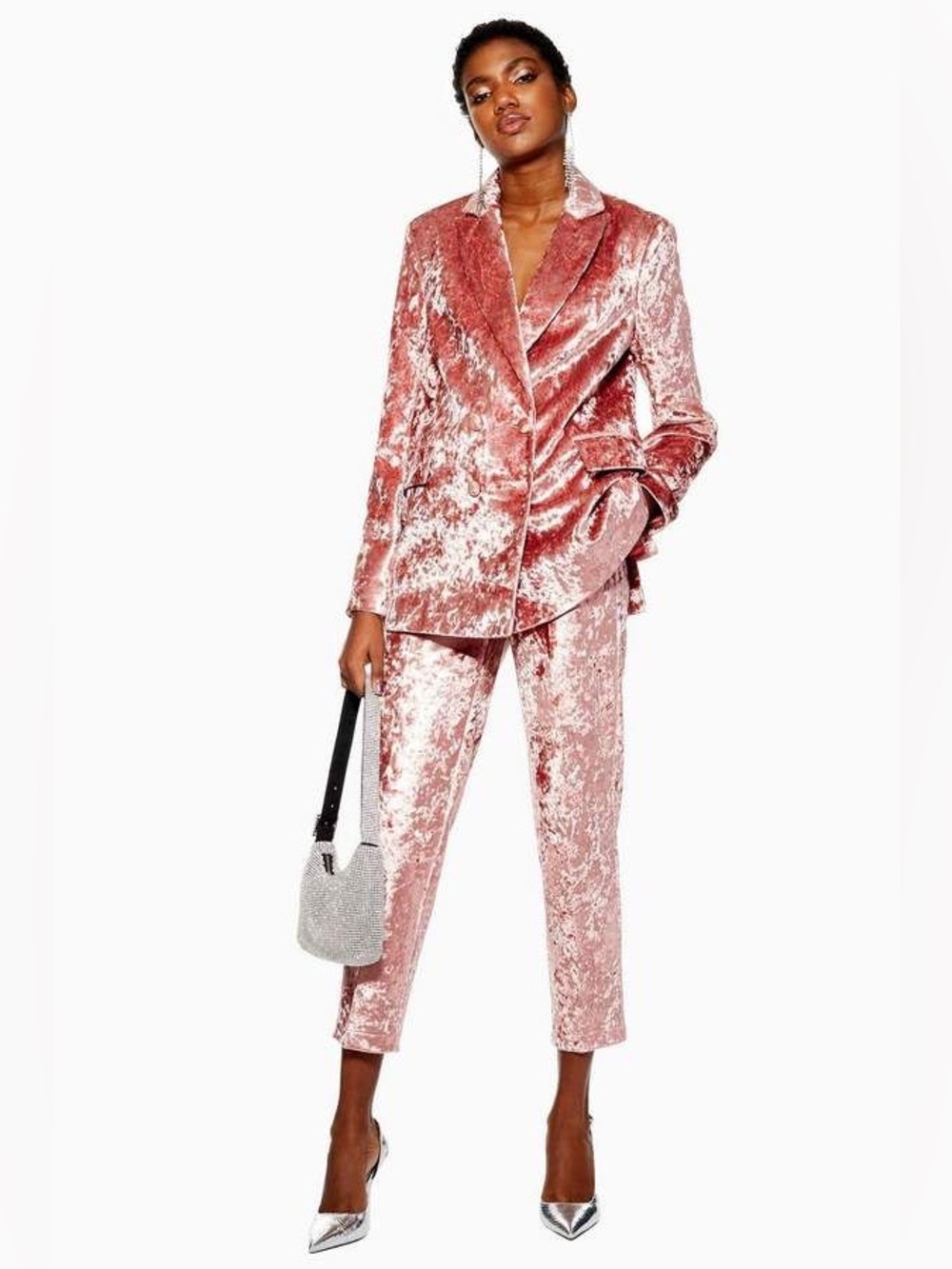TOP SHOP - Bonded Crushed Velvet Blazer Jacket in pink. Small P2P 18”